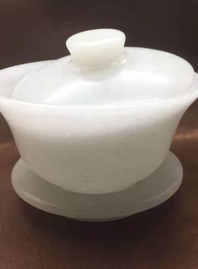汉白玉茶碗玉石茶具蓝田玉盖