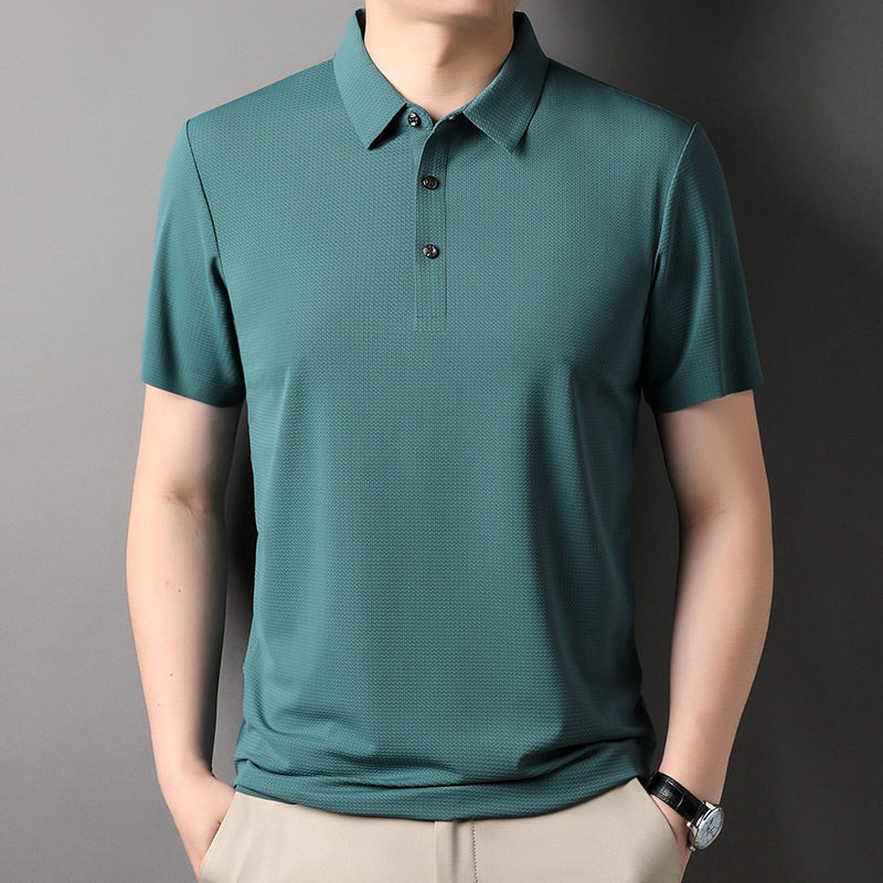 商场同款夏轻薄款桑蚕丝真丝休闲爸爸男士保罗t恤短袖无痕polo衫