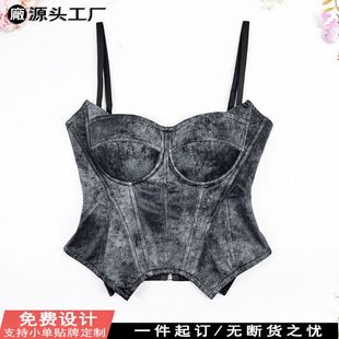 法式小恶魔鹿绒皮鱼骨胸衣外穿冷淡风兔耳朵裹胸吊带带胸垫塑身衣