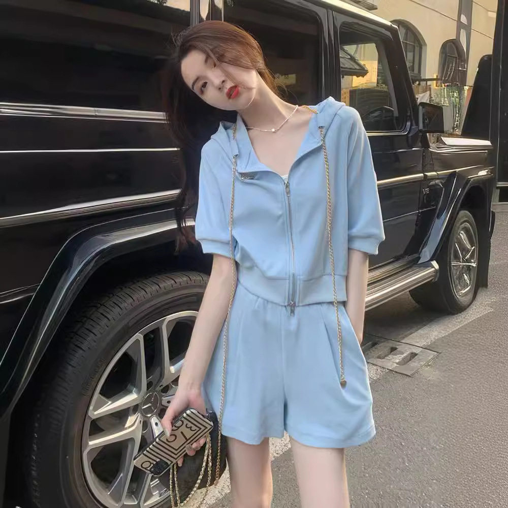 休闲运动套装女夏显瘦小个子时尚洋气时髦短袖短裤盐系炸街