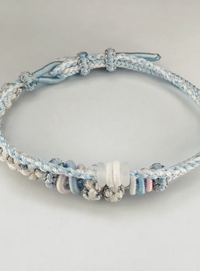 手工编织双联结蓝白桃花结手链