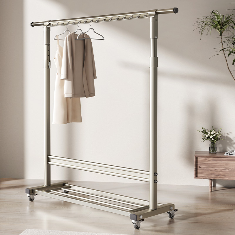 阳台晾衣架落地衣架单杆移动挂衣架家用可升降晾衣杆卧室晒衣架