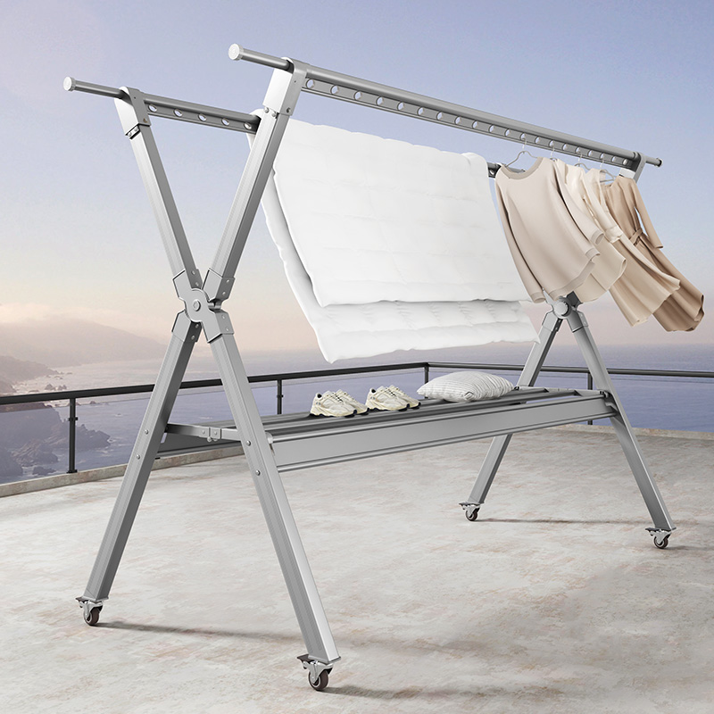 晾衣架落地折叠阳台家用伸缩晾衣杆室内挂衣架室外晒被子晒衣架