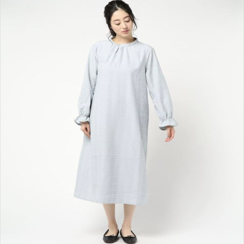 日单ehka森系淑女格纹高领宽松
