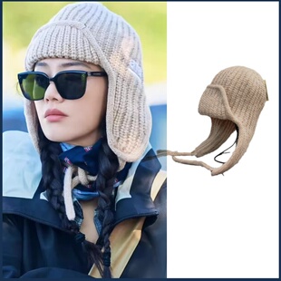 花儿与少年马思纯同款帽子保暖护耳针织帽子女秋冬绑带毛线帽加厚