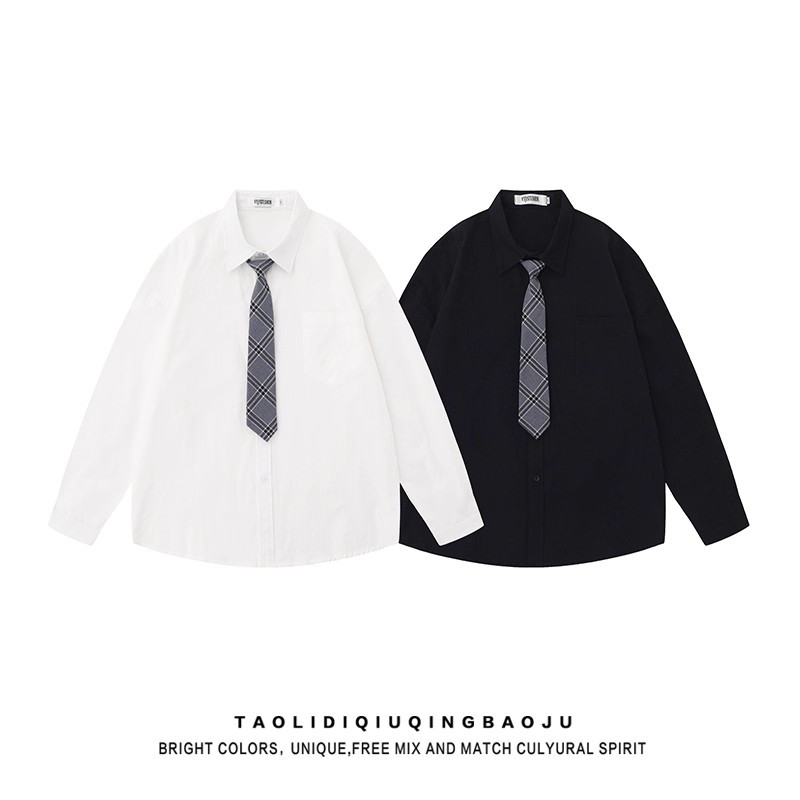 学院风jk领带衬衫男女日系长袖韩系设计感小众衬衣制服百搭上衣