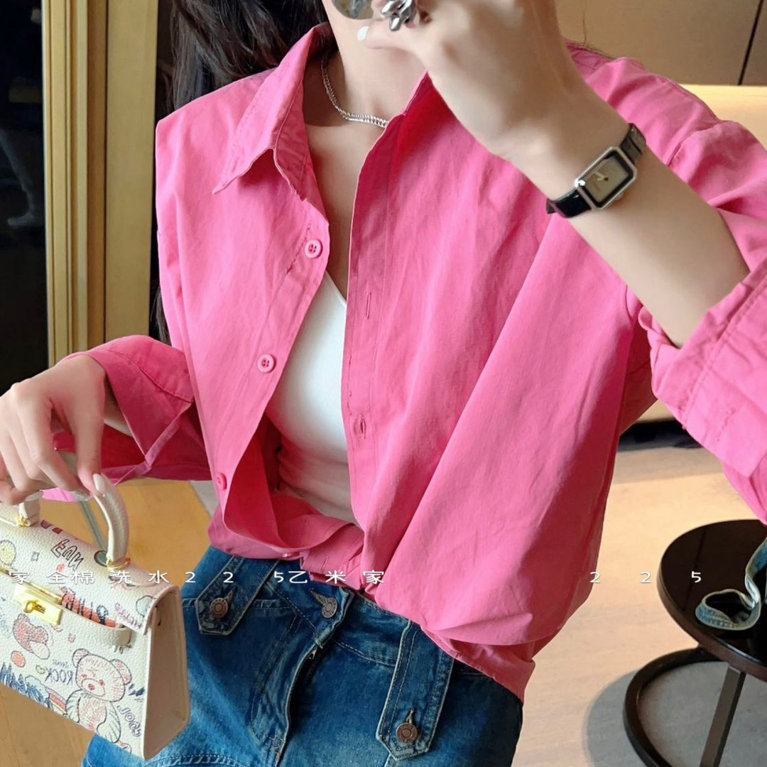 树莓色长袖衬衫外套女衬衣设计感小众防晒法式显白亲肤叠穿上衣