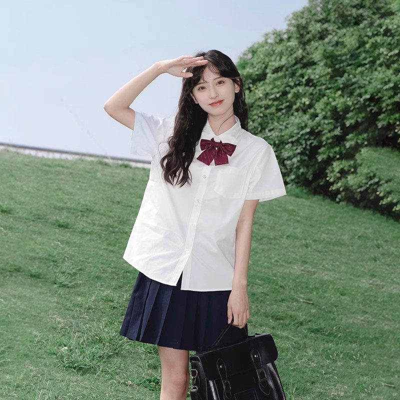 毕业拍照短袖白衬衫jk内搭基础款日系学院风长袖衬衣女校服上衣