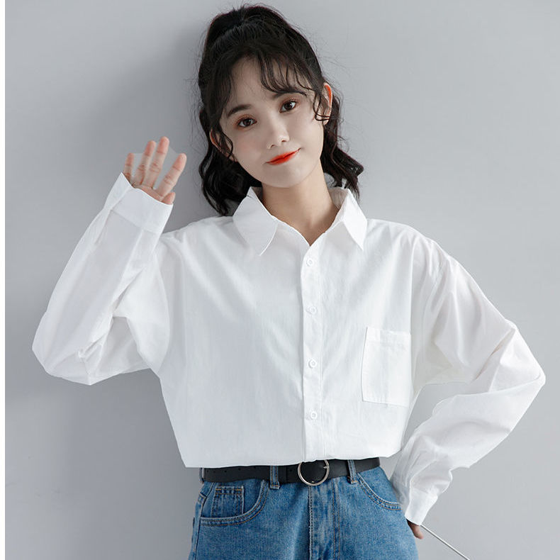 小个子chic港味白色衬衫女休闲宽松显瘦polo衫气质叠穿通勤上衣