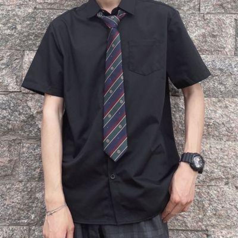 学院风dk衬衫黑白色夏季学生休闲外套jk短袖日系衬衣上衣制服衫