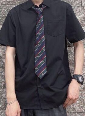 学院风dk衬衫黑白色夏季学生休闲外套jk短袖日系衬衣上衣制服衫