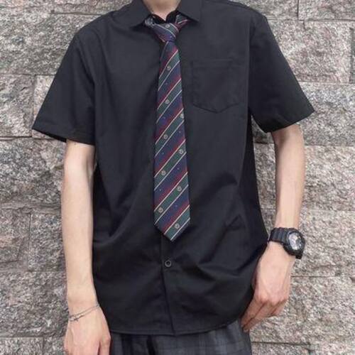 学院风dk衬衫黑白色夏季学生休闲外套jk短袖日系衬衣上衣制服衫