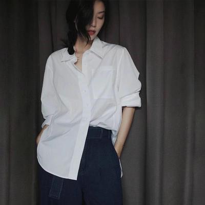 法式白色叠穿长袖衬衫外套女宽松新款高级感衬衣慵懒风休闲上衣