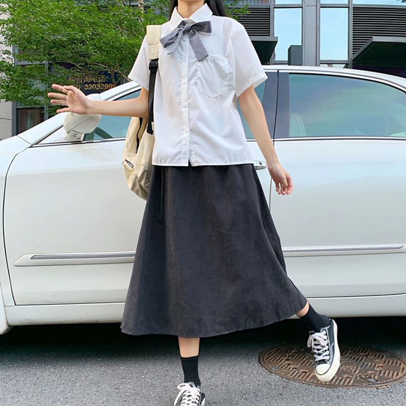 休闲夏季日系短袖小个子百搭衬衫学院风宽松学生班服女基础款衬衣