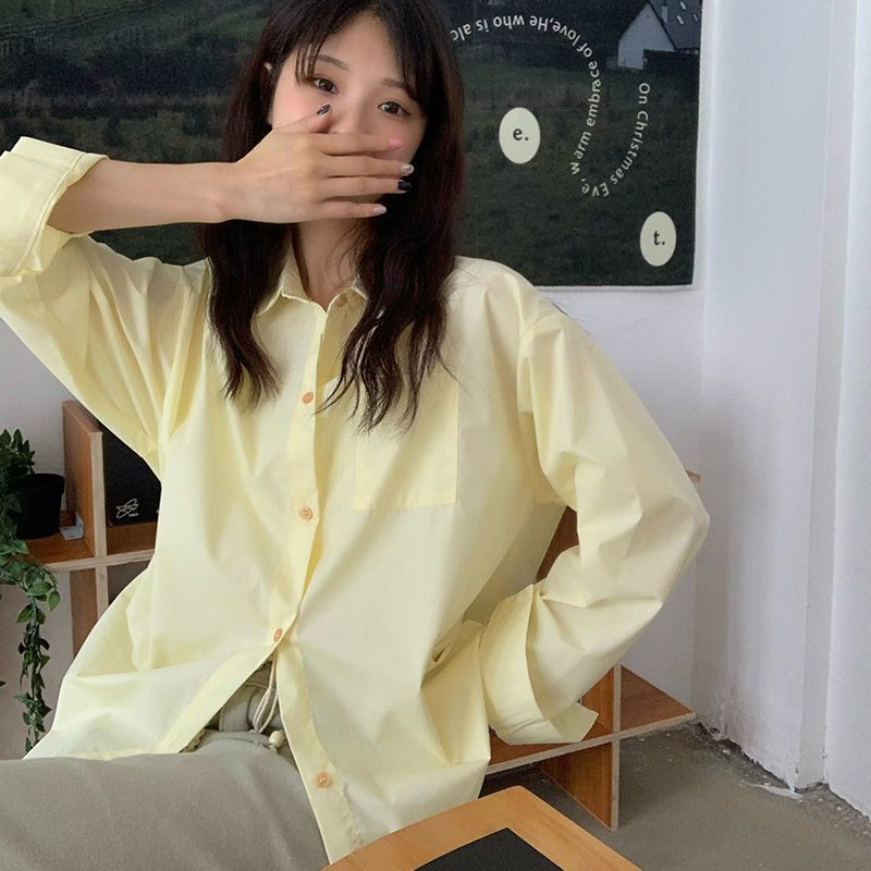 奶黄色衬衫春秋新款高级设计感长袖叠穿上衣防晒衬衣甜美港味外套
