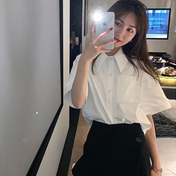 韩系白色衬衫女小个子通勤夏季显瘦短袖气质基础款内搭叠穿jk制服