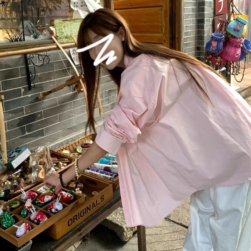 港风chic粉色长袖衬衫女防晒韩系气质新款简约百搭上衣外套女休闲,女装/女士精品,衬衫,淘宝优惠券,粉丝福利购,淘宝优惠卷