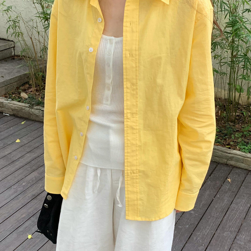 黄色防晒衬衫薄款轻奢高级感长袖衬衣女早春季外套长袖穿搭上衣