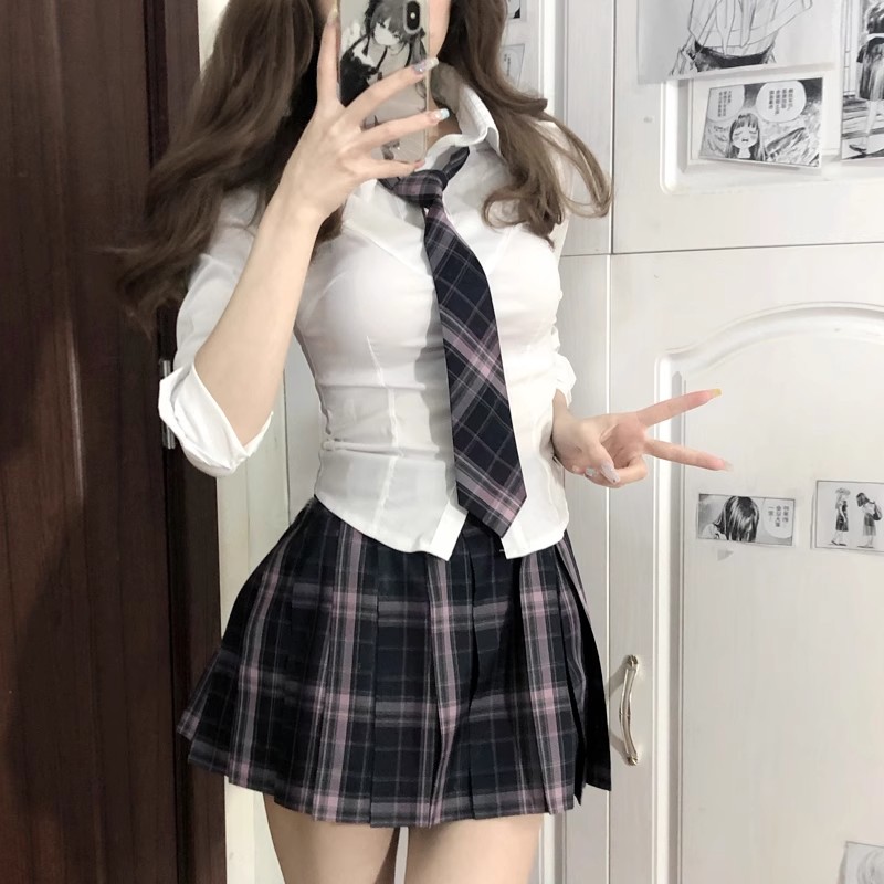 日系jk制服纯欲风收腰衬衫学院风小个子正肩显瘦白色衬衣上衣