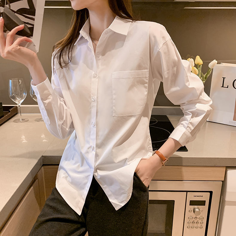 气质时尚职业装上衣白色小众百搭长袖内搭叠穿衬衣通勤韩版轻熟风