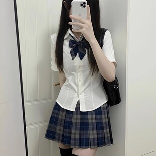 上衣辣妹衬衣 显瘦小个子校供感夏季 jk制服收腰衬衫 女学院风修身