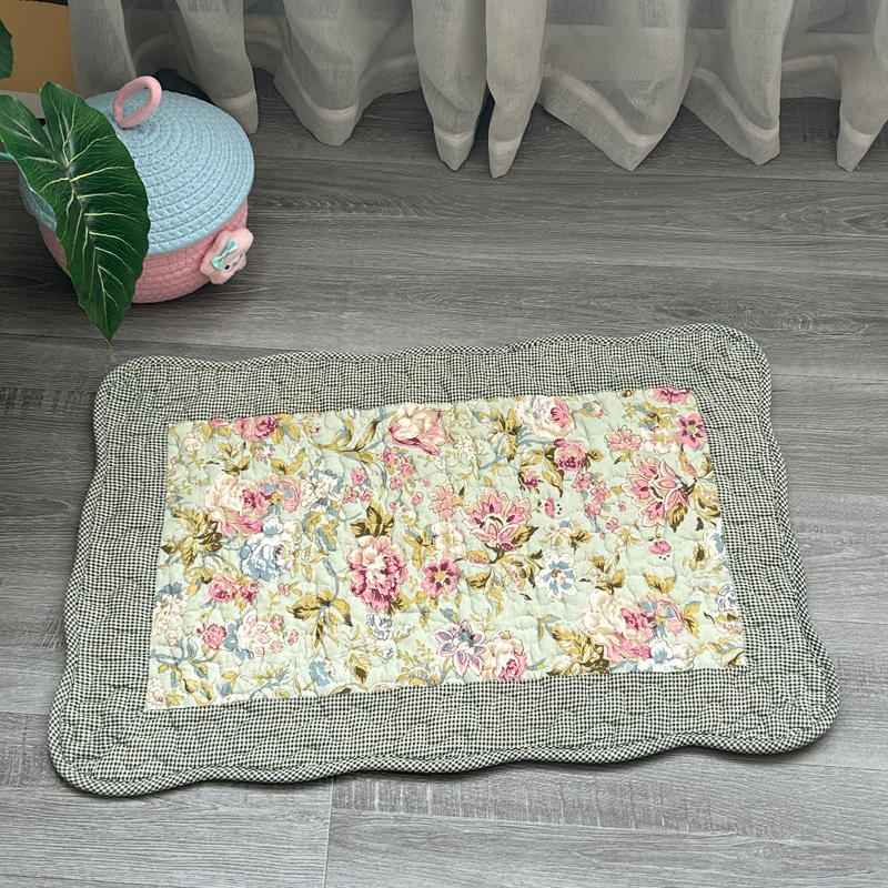 夹棉绗缝吸水纯棉韩式田园脚垫