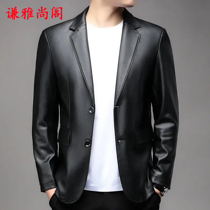 男式皮衣皮西装外套中年商务休闲高端男装皮衣简约单西男式皮西服