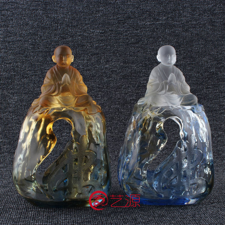 琉璃佛像摆件小沙弥悟佛创意家居客厅办公桌风水供奉小弥勒佛和尚