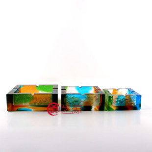 琉璃摆件四方烟缸创意家居饰品送领导朋友同事升迁贺寿乔迁的礼物