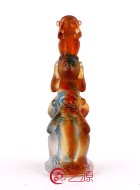 琉璃生肖贺岁吉祥物三不猴摆件