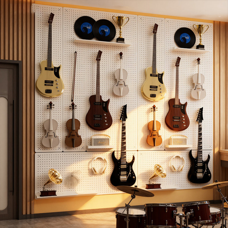 乐器洞洞板置物架入户玄关定制墙上墙面金属展示挂板造型墙吉他架