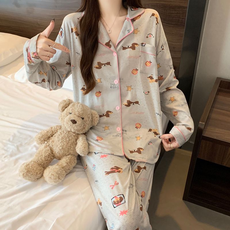 甜美可爱卡通小狗睡衣女长袖开衫