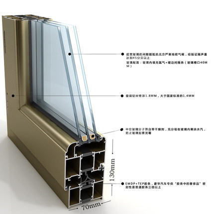 隔音隔热断桥铝维盾双层玻璃