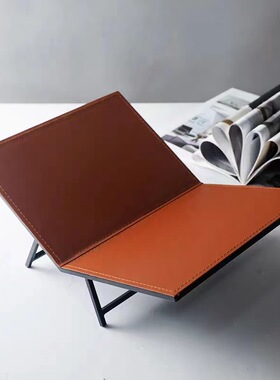 简约现代橙色皮革金属书架工艺品摆件轻奢创意家居玄关饰品