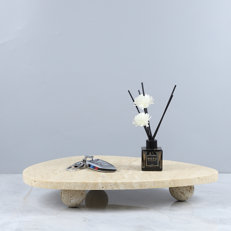 极简天然黄洞石香薰装饰托盘摆件