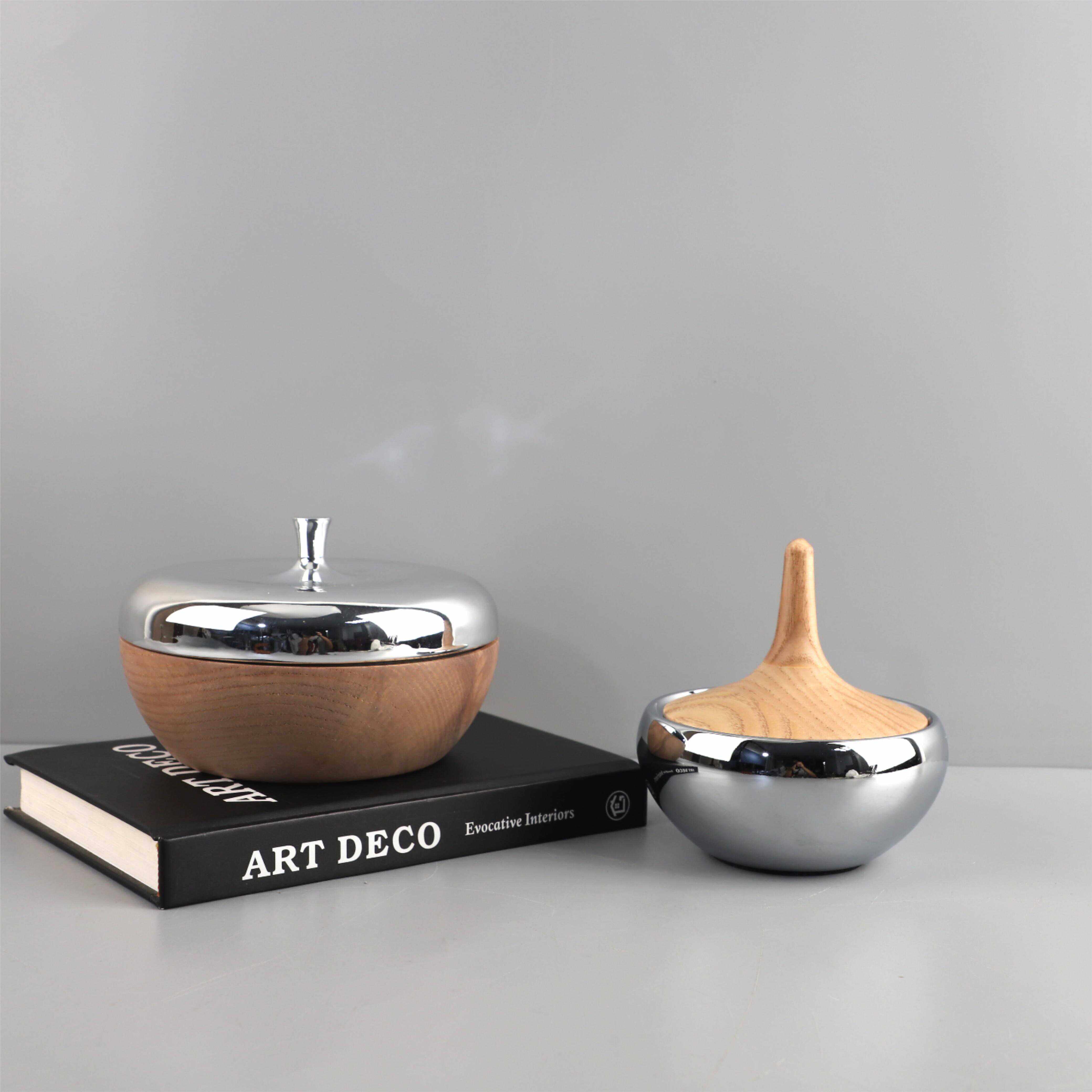 现代简约不锈钢带盖糖果储存罐皮革椅子摆件客厅卧室软装家居饰品