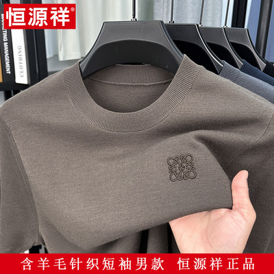 恒源祥2025新款春秋男士针织短袖t恤半截袖含羊毛衫打底上衣男款