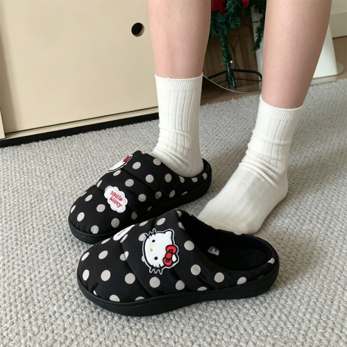 细细条HelloKitty波点棉拖鞋