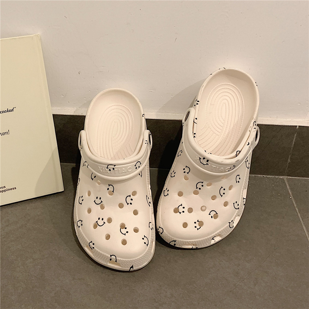 韩版2021女夏新款情侣洞洞鞋踩屎感厚底可爱防滑度假海边沙滩鞋男