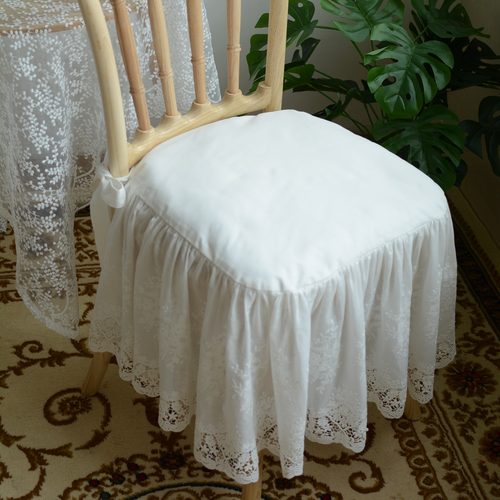 坐垫椅垫定制欧式法式ins白色蕾丝刺绣纯棉四季通用椅子座垫套罩