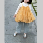 幼儿园穿搭洋气甜美 套装 2026春款 韩系蓬蓬纱公主吊带牛仔裤