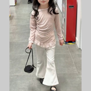 儿童套装春装2026新款小女孩韩系花边轻薄长袖独特漂亮宝宝喇叭裤
