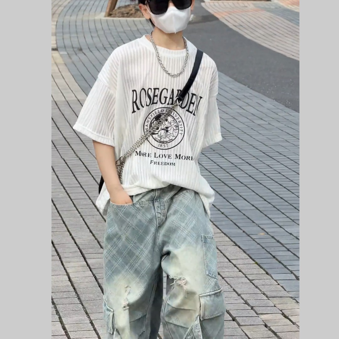 夏季T恤休闲风韩版卡通印花印花男童西装裤子帅气潮酷帅气2026新
