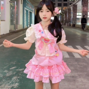 女童蓬蓬裙套装人鱼萌可水手服套装夏日学院风jk卡通动漫两件套潮