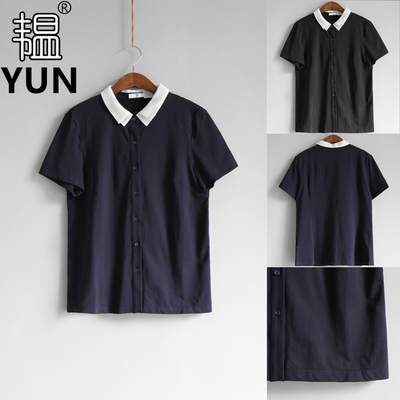 YUN韫夏季撞色欧根纱短袖女T恤