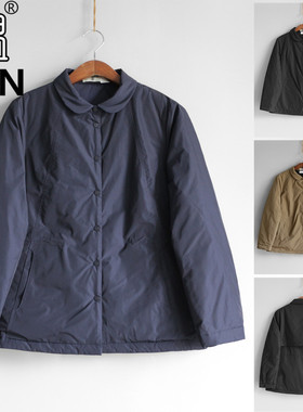 YUN韫2025冬季女装翻领单排扣宽松收腰夹棉防风外套棉服 6022兜兜