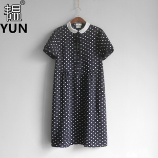 YUN韫夏新品女装欧根纱领半开扣门襟圆点雪纺短袖连衣裙 3656兜兜