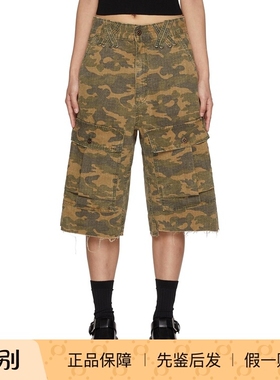 WE11DONE SS25 迷彩多口袋拉链舒适简约七分裤工装短裤 女款 绿色