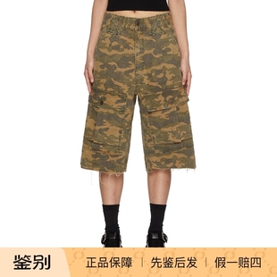 WE11DONE SS25 迷彩多口袋拉链舒适简约七分裤工装短裤 女款 绿色