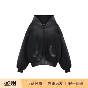 WE11DONE FW24 飞行员拉链连帽长袖夹克外套 女款 黑色